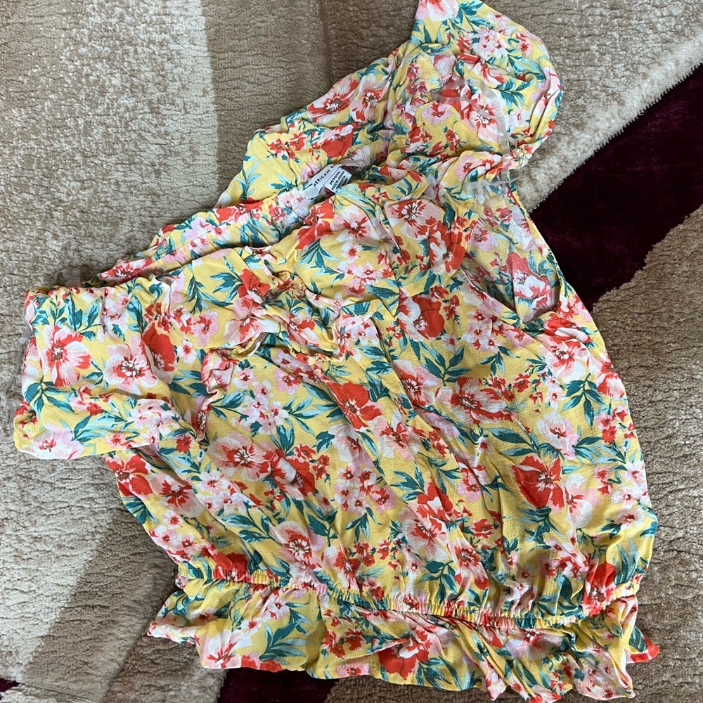 Cute one shoulder yellow floral blouse